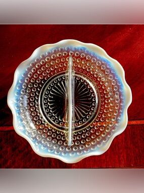 Moonstone hobnail relish dish vintage 1940s Anchor Hocking